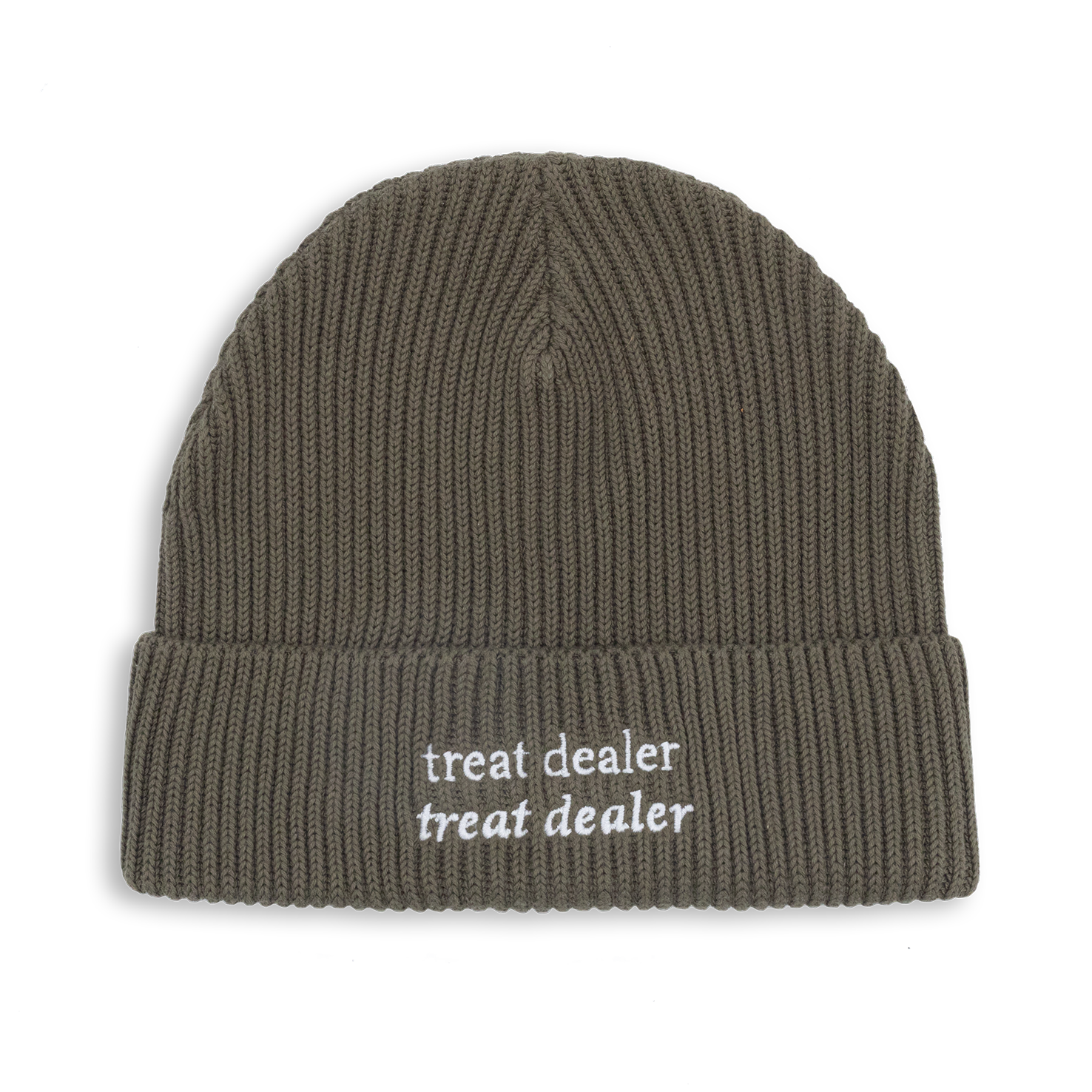 "treat dealer" beanie in olive green