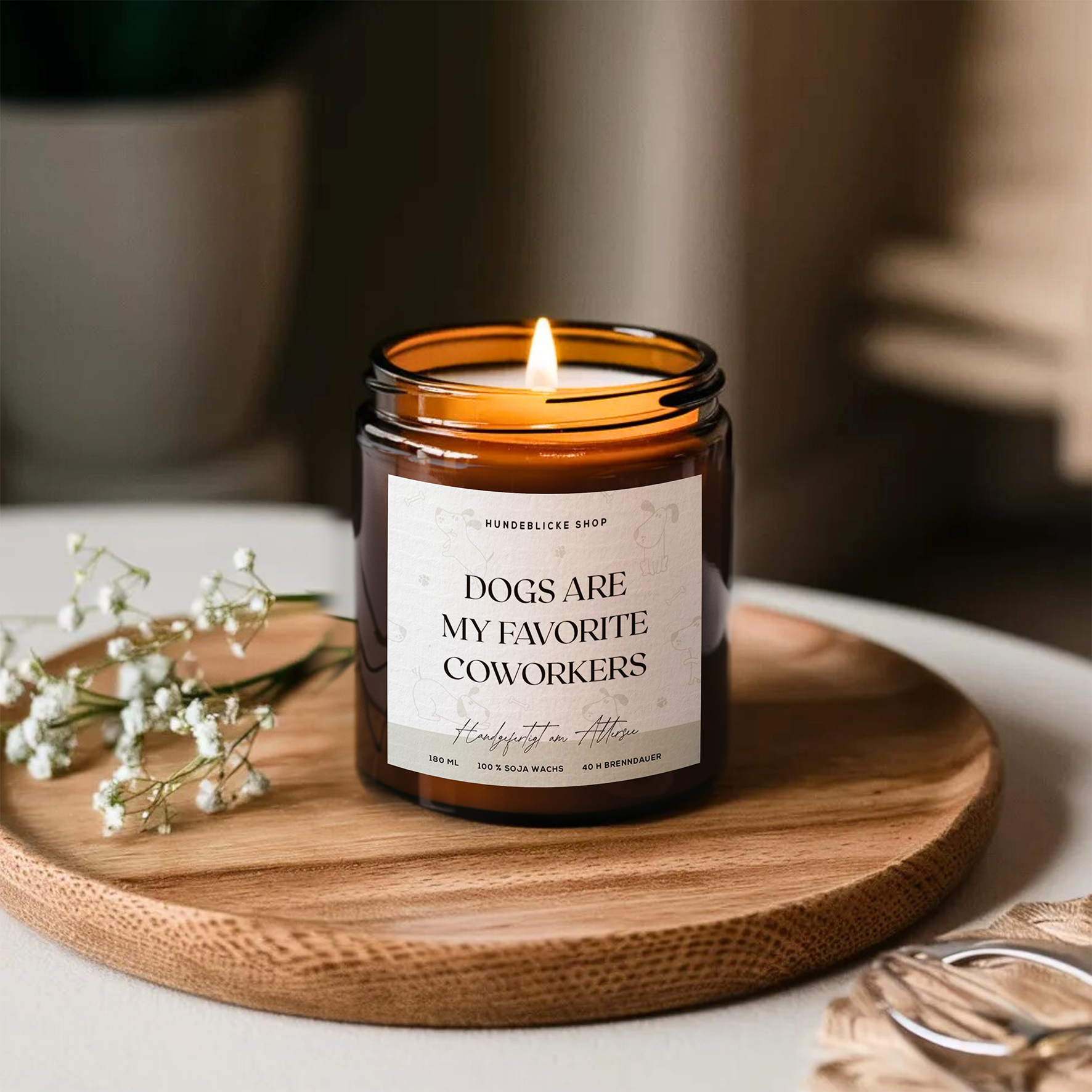 Scented candle with saying | Dogs are my favorite coworkers