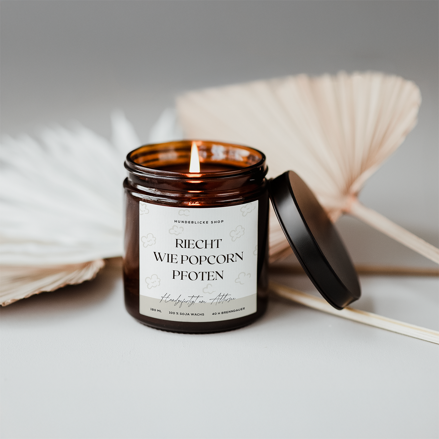 Scented candle with saying | Smells like popcorn paws